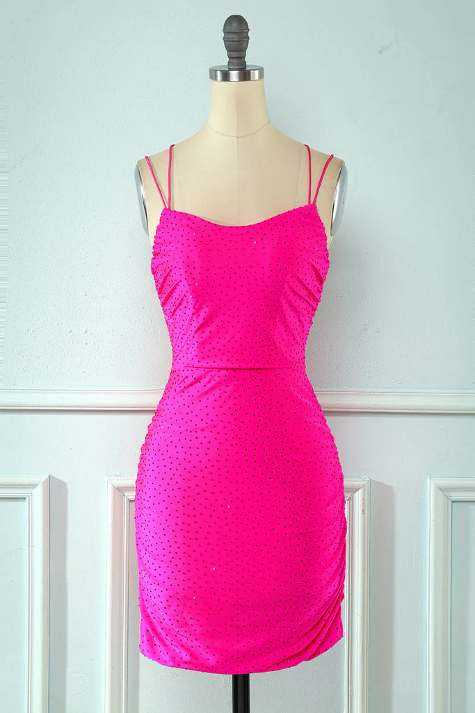 Sheath Rose Pink Sequins Short Prom Dresses with Lace up , Homecoming Dresses OMH0135