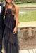 Simple A-line Layered Tulle Black Prom Dresses, Long Party Dance Dresses OM0042