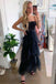 Simple A-line Layered Tulle Black Prom Dresses, Long Party Dance Dresses OM0042