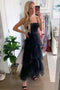 Simple A-line Layered Tulle Black Prom Dresses, Long Party Dance Dresses OM0042