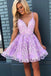 A Line Blue Spaghetti Straps Tulle V Neck Homecoming Dresses With Lace Appliques OMH0226