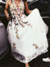 Charming Long Floral Lace Prom Dress A Line V Neck Cheap Wedding Dress PDH88