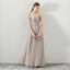 A Line Tulle Long Straps Lace Up Back Beaded Prom Dresses,Evening Dress PDG73
