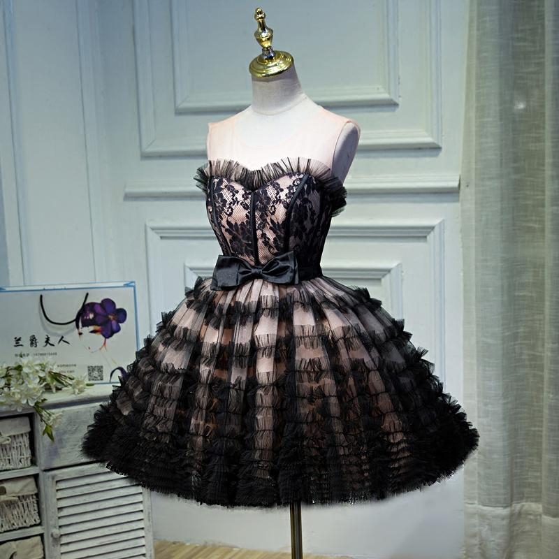 Black A Line Tulle Sweetheart Homecoming Dresses, Short  Prom Dress PDN52