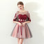 A Line Red Flowers Half Sleeves Homecoming Dresses, Short Appliques Prom Dress PDN61