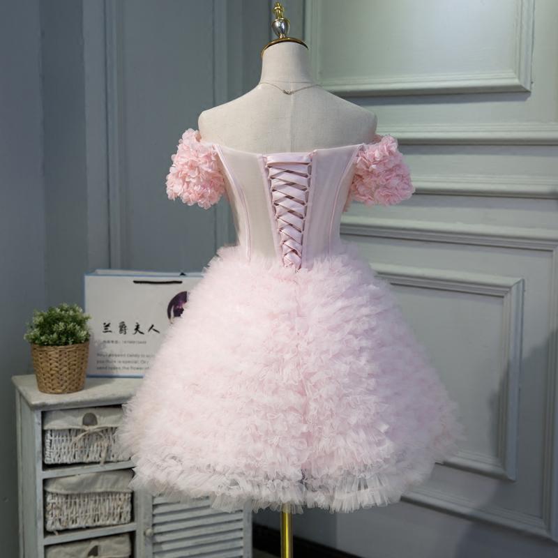 Cute Pink A Line Tulle Off the Shoulder Homecoming Dresses With Flowers PDN53