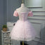Cute Pink A Line Tulle Off the Shoulder Homecoming Dresses With Flowers PDN53