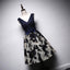 A Line Navy Blue V Neck Homecoming Dresses, Short Bow-knot Prom Dress PDN66