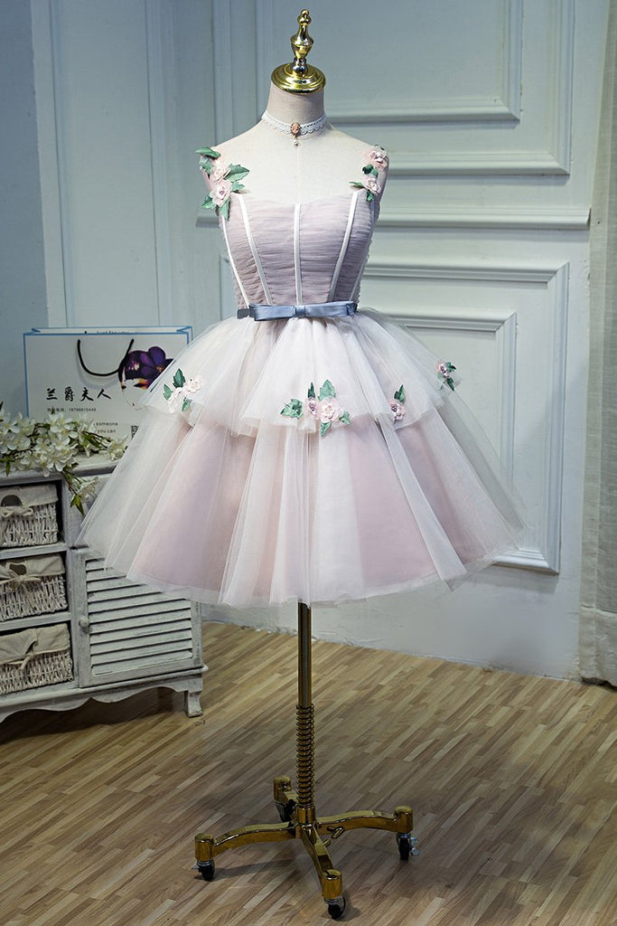 Pink A Line Appliques Homecoming Dresses, Short Prom Dress PDN58
