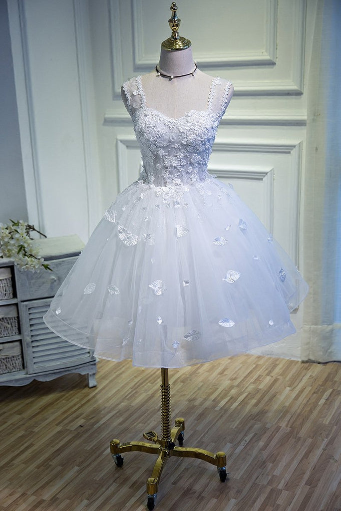 A Line Lace Appliques Homecoming Dresses, Short Sleeveless Prom Dress PDN67