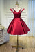 V Neck A Line Satin Appliques Short Homecoming Dresses PDN47