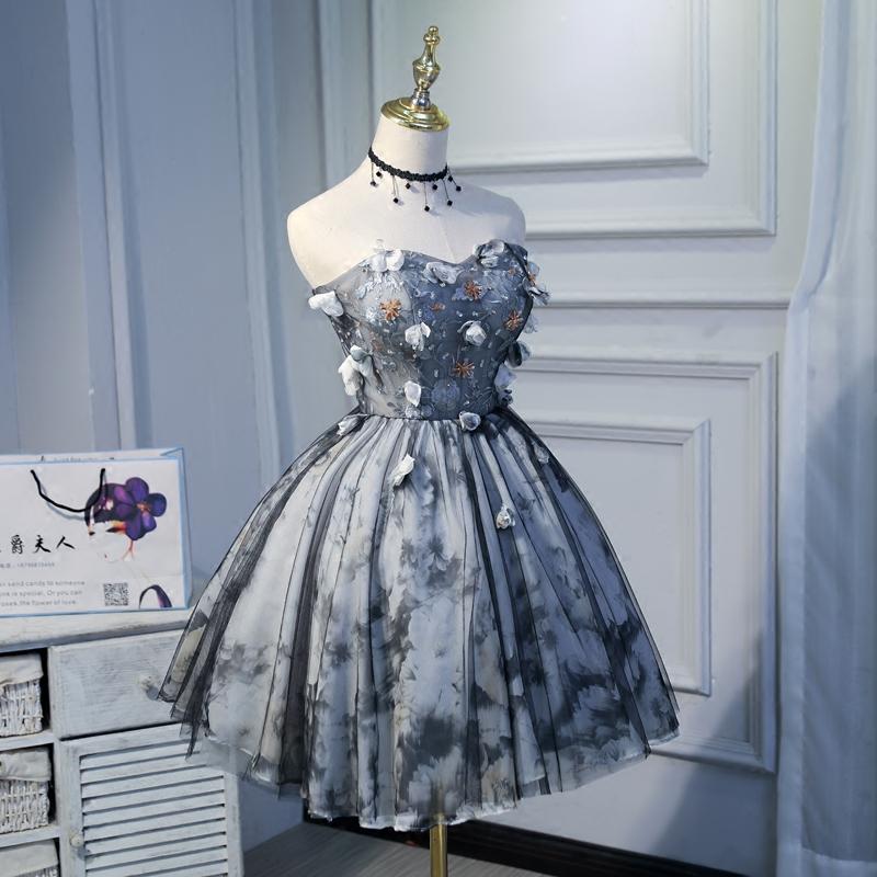 Sweetheart A Line Flowers Homecoming Dresses, Short Prom Dress PDN57