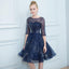 A Line Dark Blue Homecoming Dresses, Short Half Sleeves Prom Dress PDN64