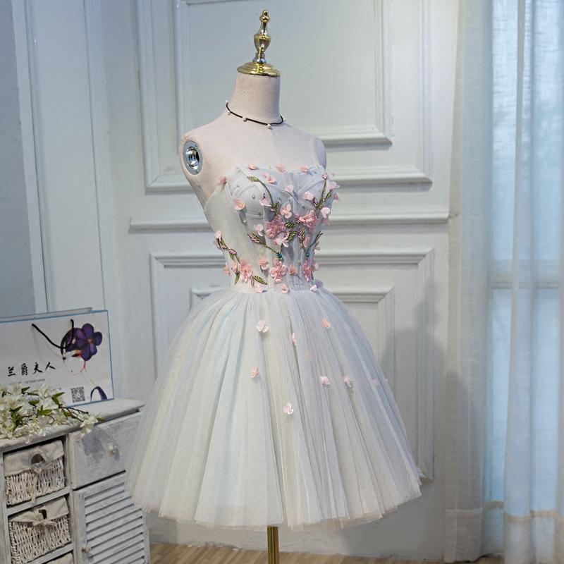 A Line Sweetheart Tulle Short Homecoming Dress With Flowers PDN45