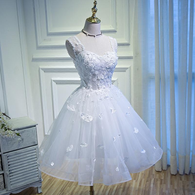 A Line Lace Appliques Homecoming Dresses, Short Sleeveless Prom Dress PDN67