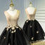 A Line Black V Neck Homecoming Dresses, Sleeveless Prom Dress With Butterfly PDN68