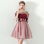 A Line Red Flowers Half Sleeves Homecoming Dresses, Short Appliques Prom Dress PDN61