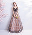 A Line V Neck Appliques Long Prom Dress With Stars Evening Dresses PDQ71