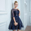 A Line Dark Blue Homecoming Dresses, Short Half Sleeves Prom Dress PDN64