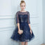 A Line Dark Blue Homecoming Dresses, Short Half Sleeves Prom Dress PDN64