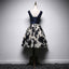 A Line Navy Blue V Neck Homecoming Dresses, Short Bow-knot Prom Dress PDN66
