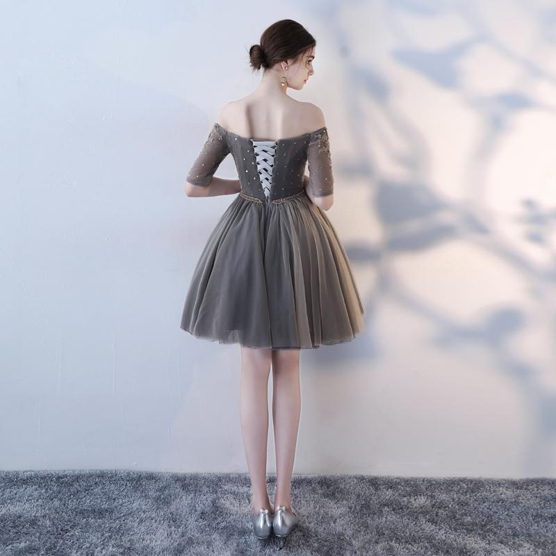 A Line Half Sleeves Off the Shoulder Homecoming Dresses, Short Appliques Prom Dress PDN62