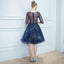 A Line Dark Blue Homecoming Dresses, Short Half Sleeves Prom Dress PDN64