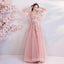 Princess A Line Pink Long Tulle Appliques V Neck Prom Dresses PDG68