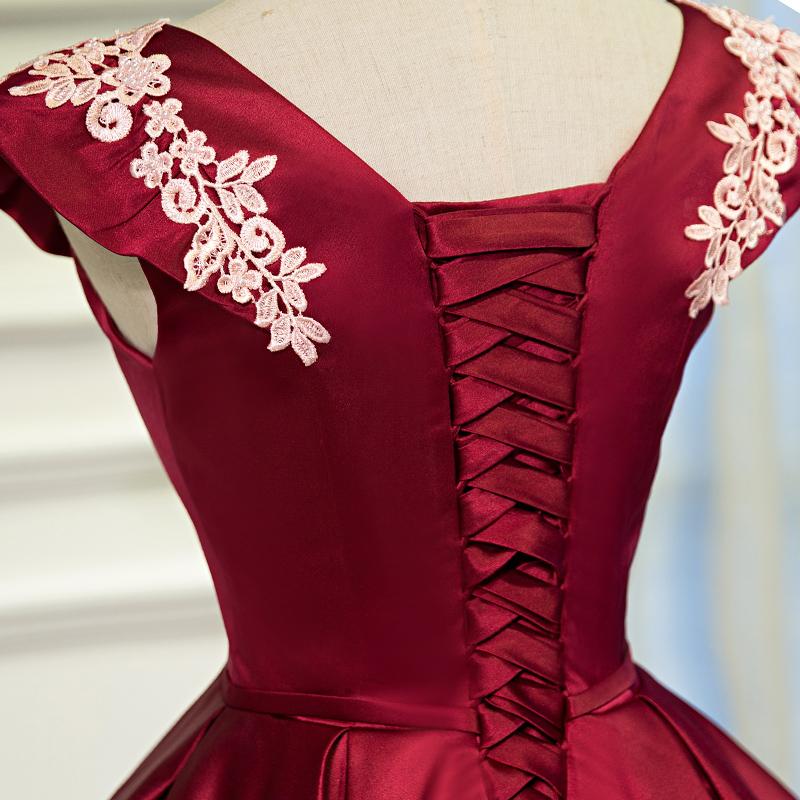 V Neck A Line Satin Appliques Short Homecoming Dresses PDN47