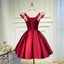 V Neck A Line Satin Appliques Short Homecoming Dresses PDN47