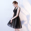 A Line V Neck Black Homecoming Dresses, Short Tulle Appliques Prom Dress PDN63