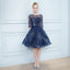 A Line Dark Blue Homecoming Dresses, Short Half Sleeves Prom Dress PDN64