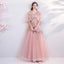 Princess A Line Pink Long Tulle Appliques V Neck Prom Dresses PDG68