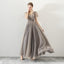 A Line Tulle Long Appliques Beaded Prom Dresses, Grey Formal Evening Dress PDG72