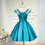 V Neck A Line Satin Appliques Short Homecoming Dresses PDN47