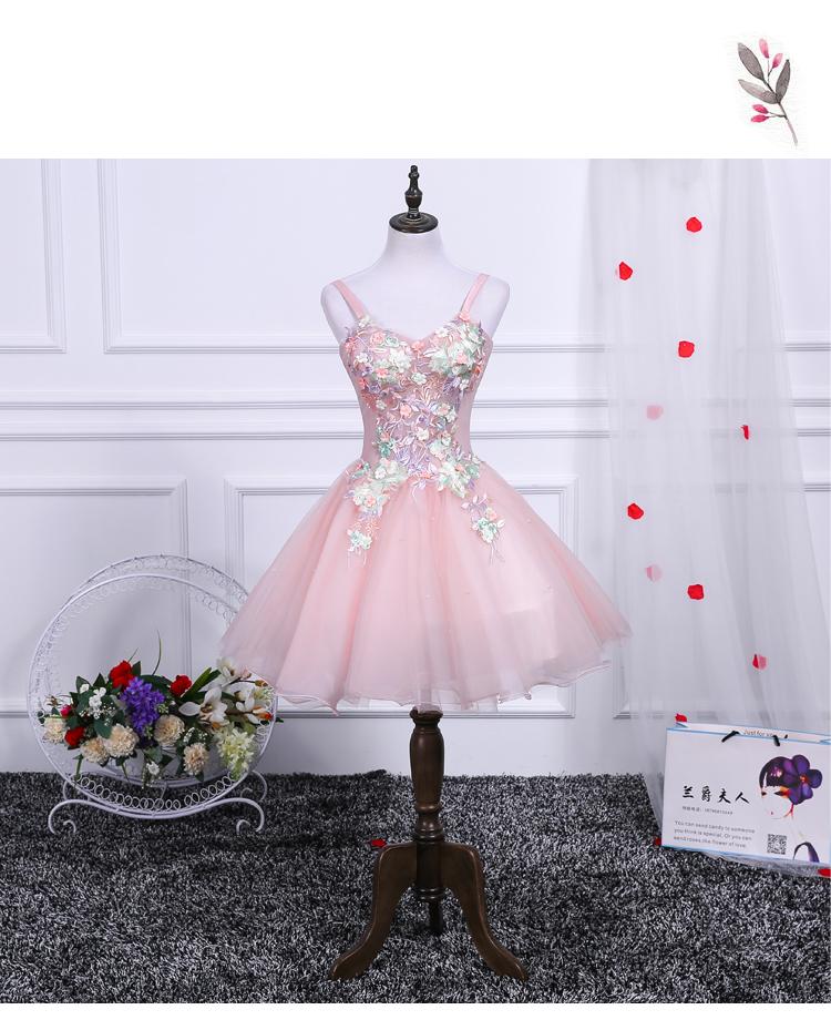 Pink A Line Tulle Spaghetti Straps Homecoming Dresses With Appliques PDN54