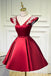 V Neck A Line Satin Appliques Short Homecoming Dresses PDN47