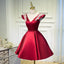 V Neck A Line Satin Appliques Short Homecoming Dresses PDN47