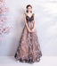A Line V Neck Appliques Long Prom Dress With Stars Evening Dresses PDQ71