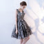 V Neck A Line Flowers Homecoming Dresses, Short Grey Prom Dress PDN60