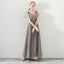 A Line Tulle Long Appliques Beaded Prom Dresses, Grey Formal Evening Dress PDG72