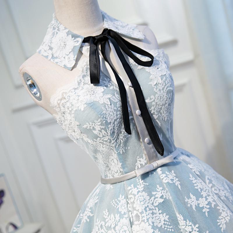 A Line Lace Appliques Halter Homecoming Dresses, Short Party Dress PDN56