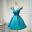 V Neck A Line Satin Appliques Short Homecoming Dresses PDN47