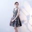 V Neck A Line Flowers Homecoming Dresses, Short Grey Prom Dress PDN60