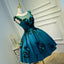 A Line Flower Appliques Round Neck Homecoming Dresses, Blue Short Prom Dress PDN71