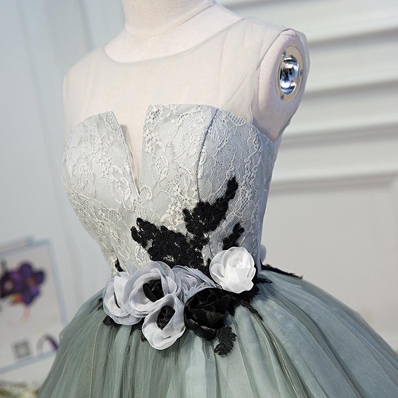 A Line Tulle Flowers Short Homecoming Dresses, Cheap Party Dress PDN51