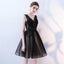 A Line V Neck Black Homecoming Dresses, Short Tulle Appliques Prom Dress PDN63