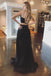 Charming Sparkly A Line Two Pieces Black Spaghetti Straps Scoop Prom Dresses, Dance Dress SK31