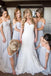 A-Line Off-the-Shoulder Light Grey Ruched Chiffon Long Bridesmaid Dress PDS45