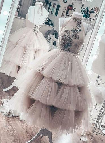 Unique Short Layered Tulle High Neck Short Prom Dress, Homecoming Dresses PDO56